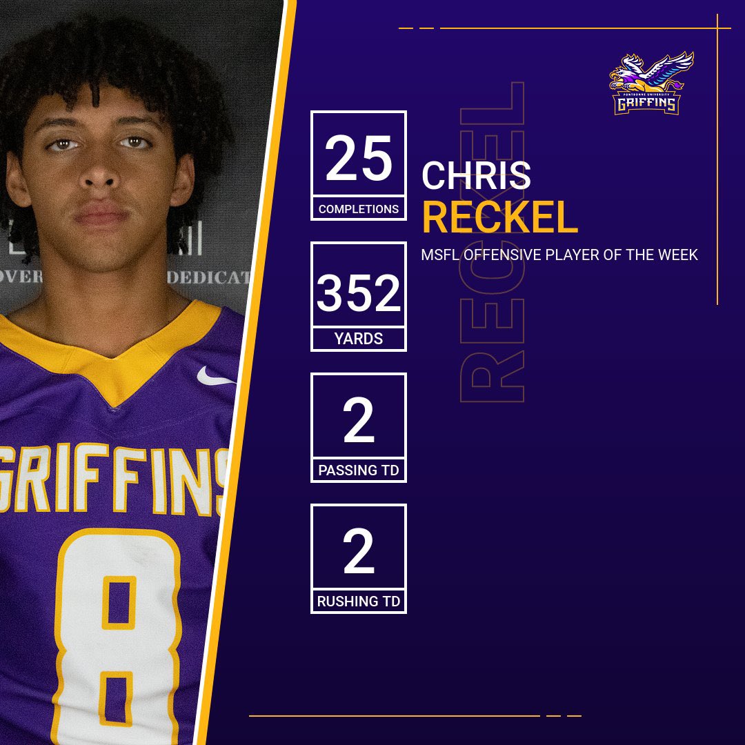 Congrats to @FontbonneSprint Chris Reckel on winning <a href="/MidwestSFL/">Midwest Sprint Football League</a> Offensive Player of the Week! #FBUGriffins #SoarHigher @FontbonneU