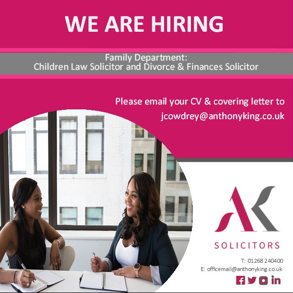 anthonykingsols's tweet photo. Anthony King Solicitors are hiring.  We are looking for two Solicitors to join our family department.  If you are looking for progression in your career in a supportive and friendly environment, then please follow the link for further details https://t.co/BsrkcZomiQ  #newcareer https://t.co/pLHnLLI9yb