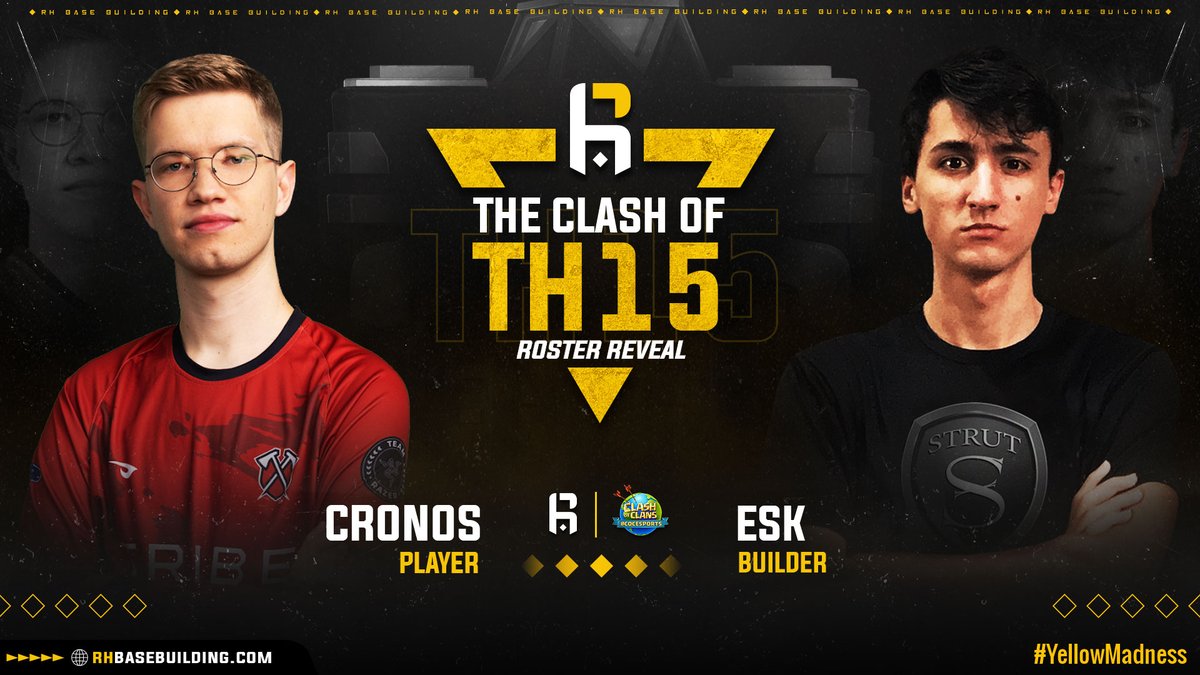 RH Base Building (@rhbasebuilding) on Twitter photo We bring you the first reveal of the scariest roster ever!🤯
<a href="/BlueprintCoC/">Blueprint CoC | Code BLUE</a> it isn't our goal to demotivate you, but this is just the beginning🙈
#YellowMadness
<a href="/coc_Cronos/">TRB Cronos</a> born leader, and our captain who will lead us!💪
@ProErickson one of our greatest discoveries in 2022🔝 We bring you the first reveal of the scariest roster ever!🤯
<a href="/BlueprintCoC/">Blueprint CoC | Code BLUE</a> it isn't our goal to demotivate you, but this is just the beginning🙈
#YellowMadness
<a href="/coc_Cronos/">TRB Cronos</a> born leader, and our captain who will lead us!💪
@ProErickson one of our greatest discoveries in 2022🔝