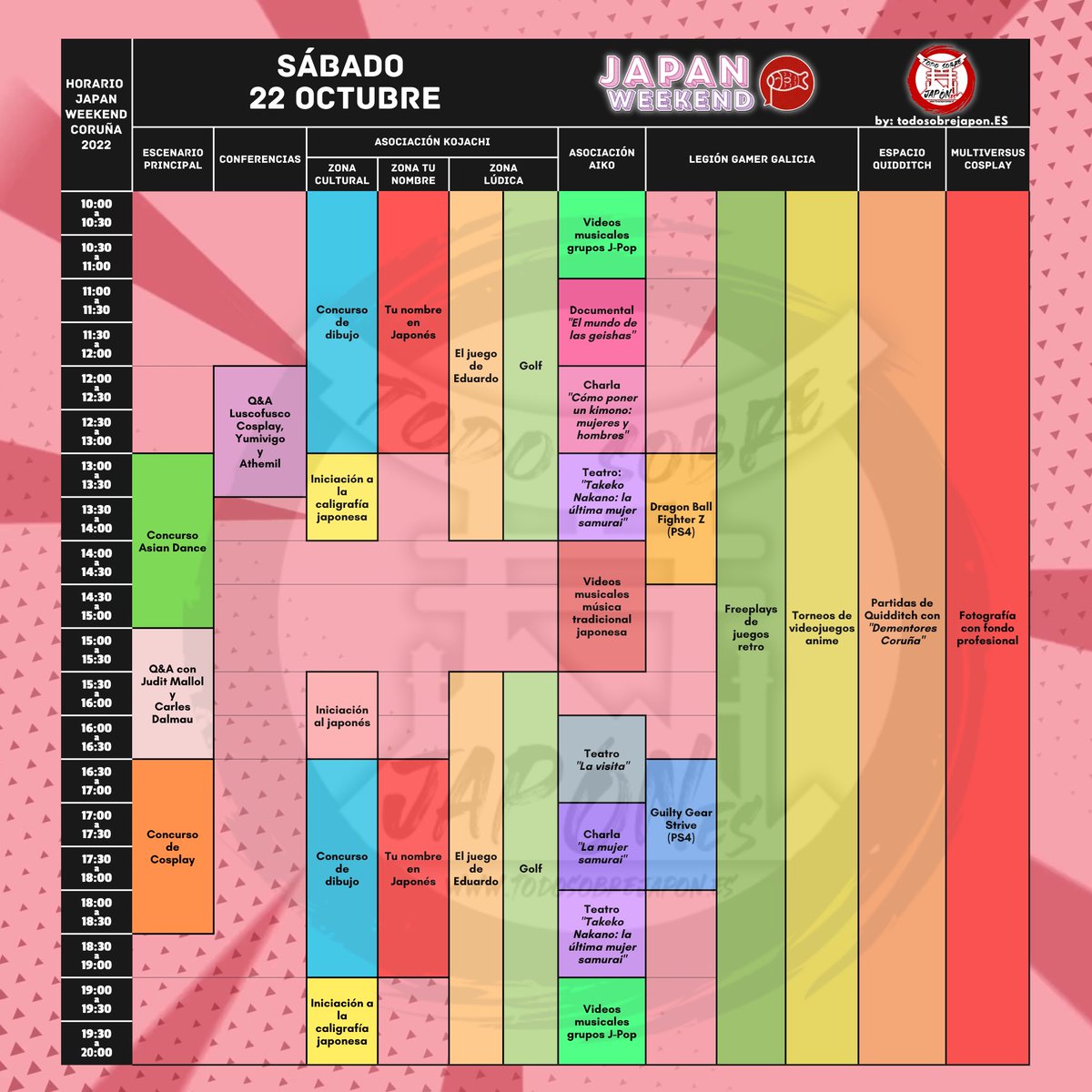 todosobre_japan's tweet photo. Hemos hecho este horario a partir de la página web de la #japanweekend estaremos con pase de prensa allí presentes 🤞 para grabar todo (si queréis video cosplay o entrevista o pasapalabra anime contacta con nosotros) 
#japanweekend2022 #japanweekendmadrid #japanweekendCoruña https://t.co/BtsV2aYjlZ