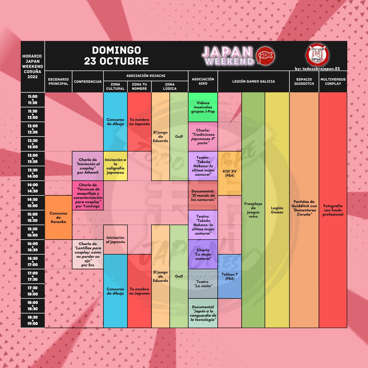 todosobre_japan's tweet photo. Hemos hecho este horario a partir de la página web de la #japanweekend estaremos con pase de prensa allí presentes 🤞 para grabar todo (si queréis video cosplay o entrevista o pasapalabra anime contacta con nosotros) 
#japanweekend2022 #japanweekendmadrid #japanweekendCoruña https://t.co/sNsB49DTt4
