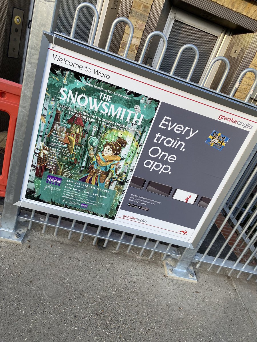 bjcannell's tweet photo. How exciting it is to see the poster for this year’s @hertfordtheatre Christmas show which will be on @WareDrillHall performed by @HalfaString. Look out for more posters at more @greateranglia stations  (&amp; BOOK your 🎟🎟) https://t.co/BEpMN9j36k