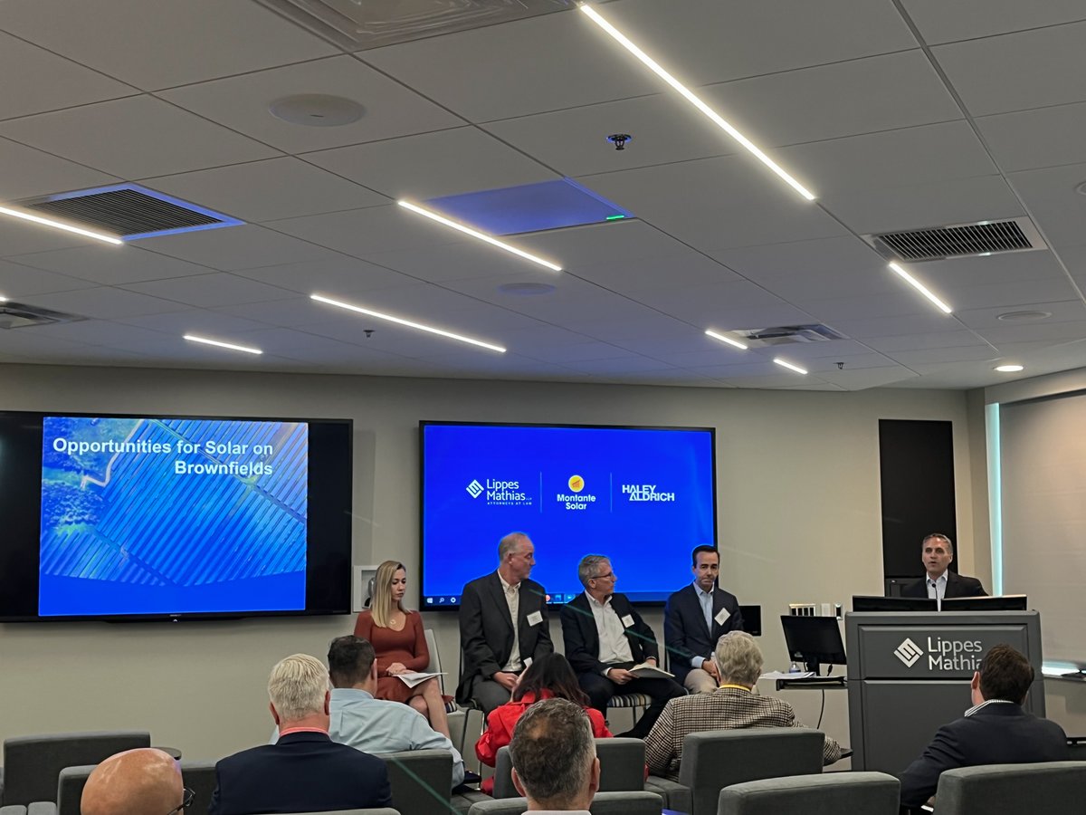 Montante Solar had a great time discussing the stages of redevelopment on a brownfield site with <a href="/LippesMathias/">Lippes Mathias</a>  &amp; <a href="/haleyaldrich/">Haley & Aldrich</a>. We highlighted the commercial options, financial benefits, &amp; development issues associated with turning a #brownfield into a lucrative #solar site.