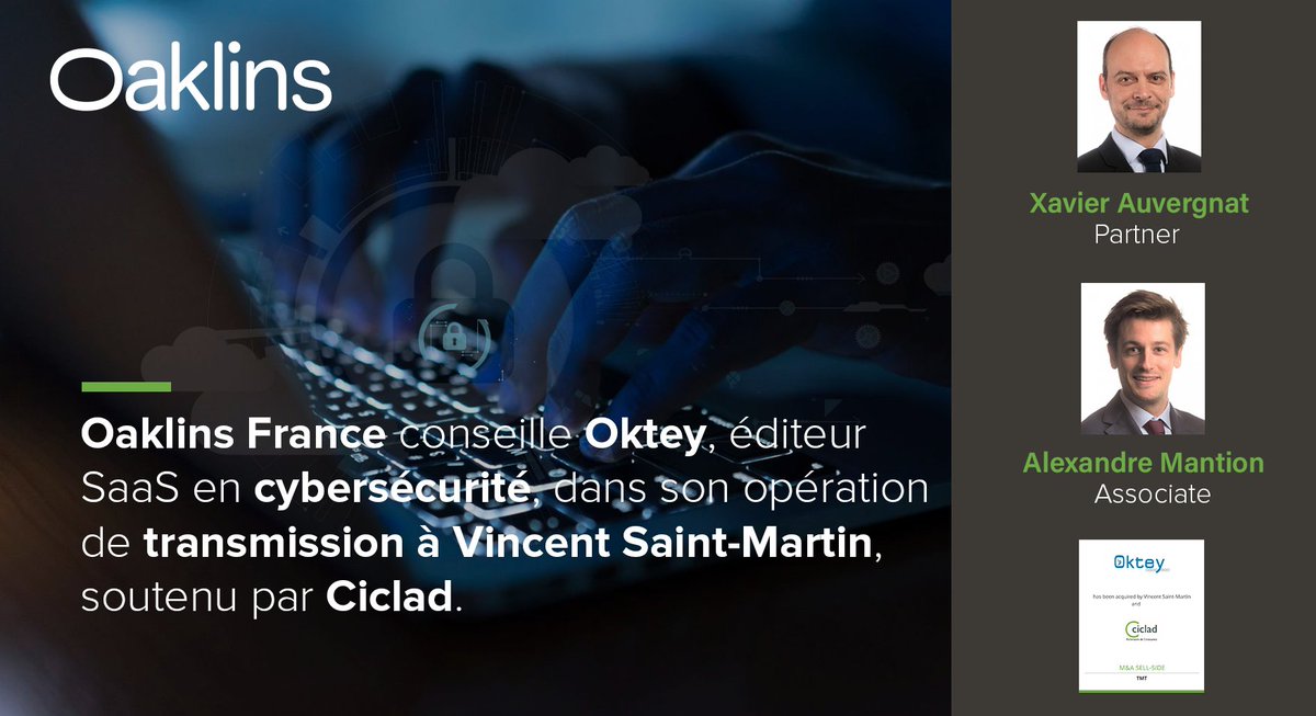 Les équipes toulousaines d’<a href="/OaklinsFrance/">Oaklins France</a> sont fières d'avoir conseillé Oktey, dans son opération de transmission à Vincent Saint-Martin, soutenu par <a href="/CicladGestion/">Ciclad</a> .

👉bit.ly/oktey-oaklins