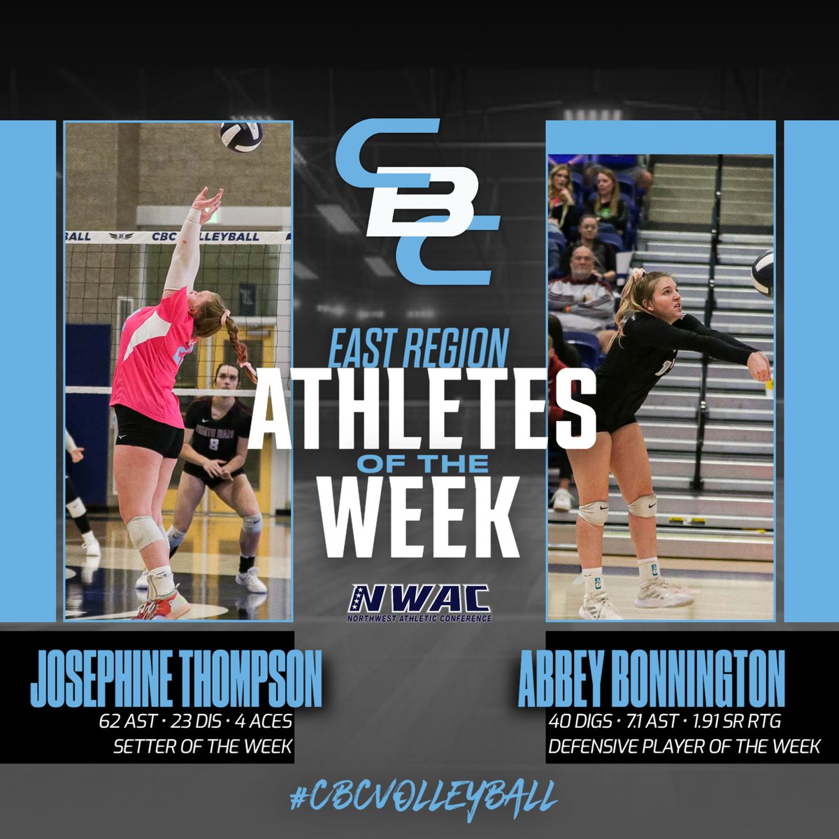 More POWs after a great week of wins over Spokane and NIC!
#allin #cbcvolleyball #pow
<a href="/CBCHAWKS_VBALL/">CBC Hawks Volleyball</a> <a href="/NWACSports/">NWAC</a>