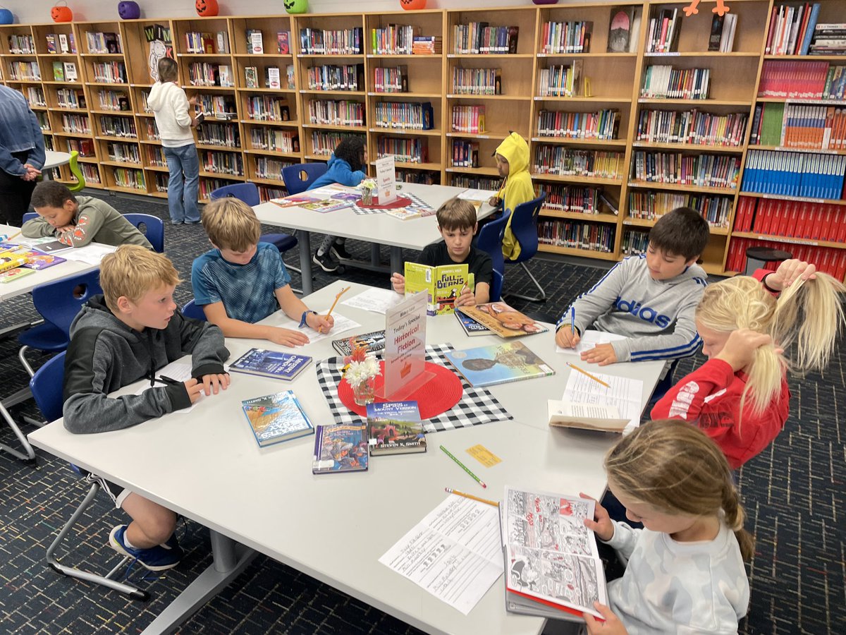 Genre Tasting today at the <a href="/AlantonAstros/">Charlene Garran</a> AES Bistro 1441! Students explored new genres to discover what they want to read. Thanks to <a href="/lear_ning/">Lynn Lear</a> and <a href="/enye001/">Erin Nye</a> for the help and inspiration! <a href="/vblms/">Maha Elmachichi</a> #vblms