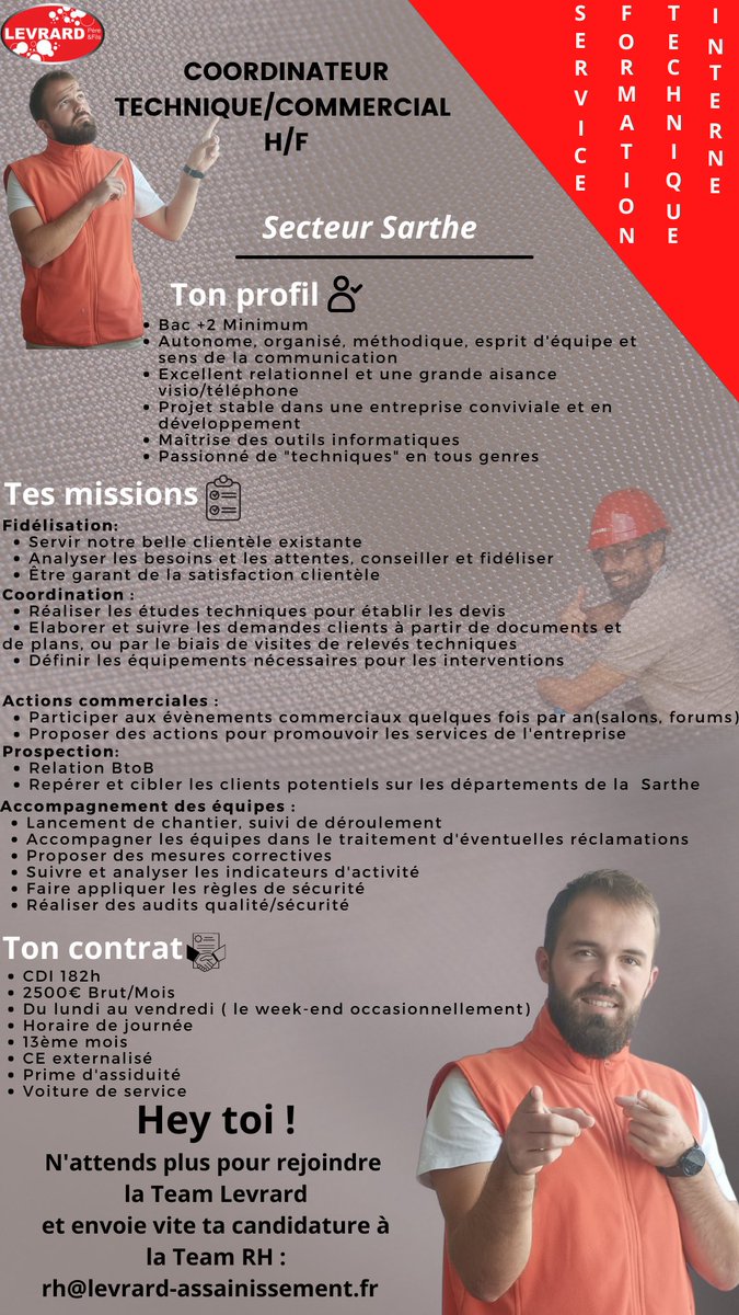 LEVRARD53et72's tweet photo. 👇Alerte recrutement !
Nous recherchons un coordinateur commercial H/F, secteur Sarthe
Pour postuler, envoyez votre candidature à  : 
rh@levrard-assainissement.fr
Retrouvez toutes nos offres sur notre site internet : 
https://t.co/KugKjcj1iU
#emploi #sarthe #mayenne #maineetloire https://t.co/tstnJxp1ly