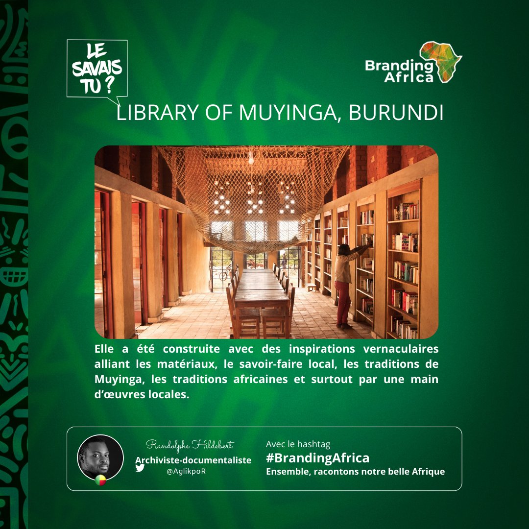 AchivInfos's tweet photo. Continuons notre campagne  de #BrandingAfrica par la présentation de la LIBRARY OF MUYINGA, BURUNDI Elle est une bibliothèque atypique qui incarne les valeurs africaines. Construite à partir du savoir-faire, histoires locales et traditions du Muyinga,etc. https://t.co/5bL4ueCvwk