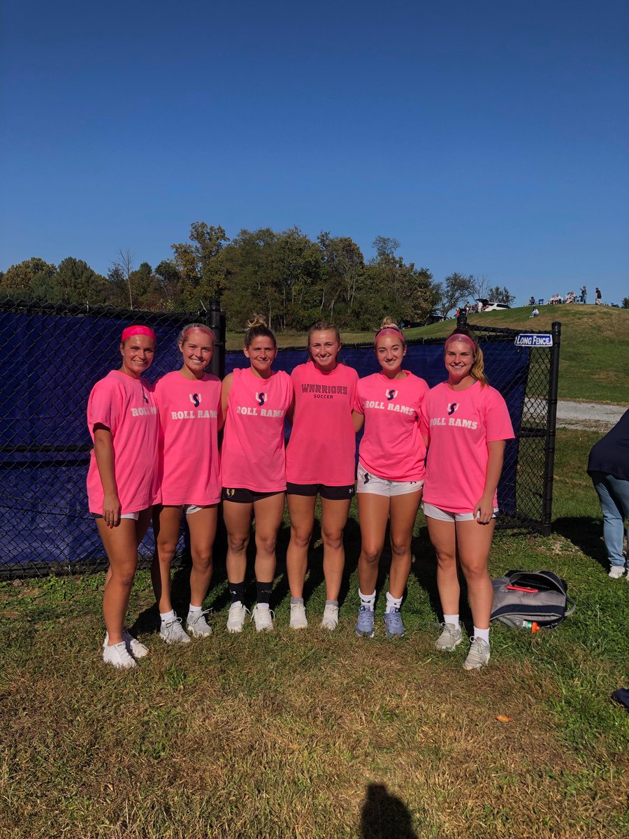 FCFrederick's tweet photo. Pictured from left to right are FCF alums Madison Michael, Sarah Hohn, Alayna Burgamy, Millie Smith, Danielle Bonanno, & Brooke Bennett as they battled on the field and for Breast Cancer Awareness this weekend! #FCF #FCFrederick #FCFalumni @SURamsWSoccer @ESUWarriors https://t.co/S0AVZRZWSs