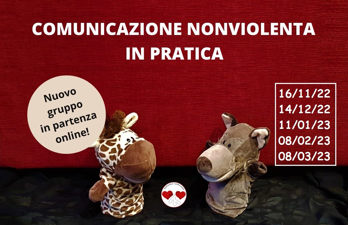 MPsicoterapeuta's tweet photo. Riparte il percorso base di Comunicazione Nonviolenta online!
5 laboratori per apprendere gli strumenti per costruire relazioni sane e soddisfacenti. 
Contattami per info e costi!
3480388484
info@mariannaturriciano.it 
#comunicazione #comunicare #comunicazionenonviolenta https://t.co/XLGI6oRb6N