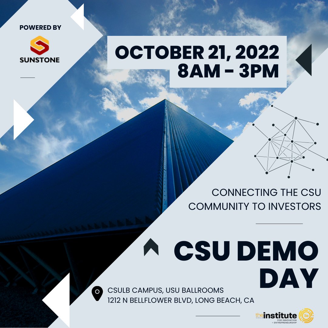 You are invited to be part of the inaugural CSU Demo Day this Friday, Oct 21 from 8am - 3pm on campus! Startup founders belonging to the CSU community will have an opportunity to pitch their business to a room of investors. 

For free tickets: bit.ly/csudemoday2022

#csulbiie