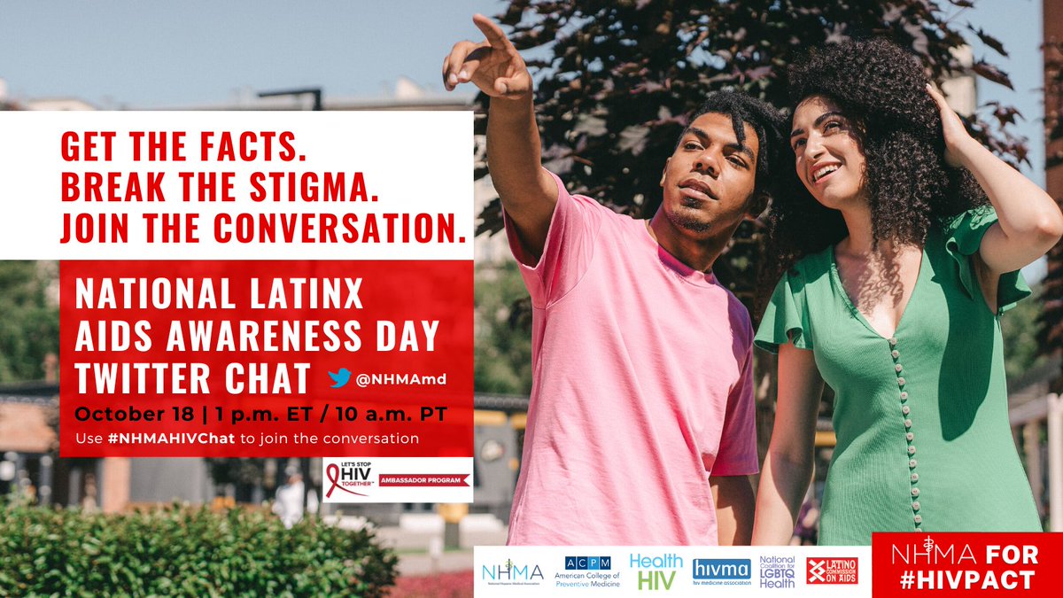NHMAmd's tweet photo. Happening in an hour! Join our National Latinx Awareness Day Twitter Chat, where we'll discussing the impact of stigma, discrimination, and cost to HIV care alongside our expert cohosts. Providers and HIV care advocates can join the conversation at 1 p.m. ET with #NHMAHIVChat. https://t.co/VOJzo6fMd9