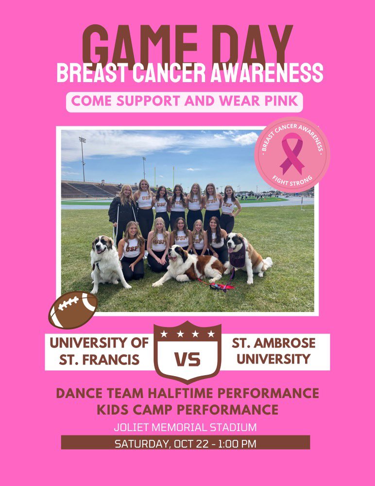 UsfDance's tweet photo. Come out and support the USF football team this Saturday against St. Ambrose. Wear your pink! https://t.co/oVrkLicczF