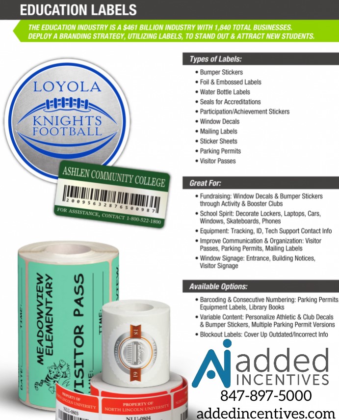 AddedIncentives's tweet photo. Education Labels are great for Fundraising, School Spirit, Equipment, Organization and more! #labels #addedincentives https://t.co/e8N3wMyeAE