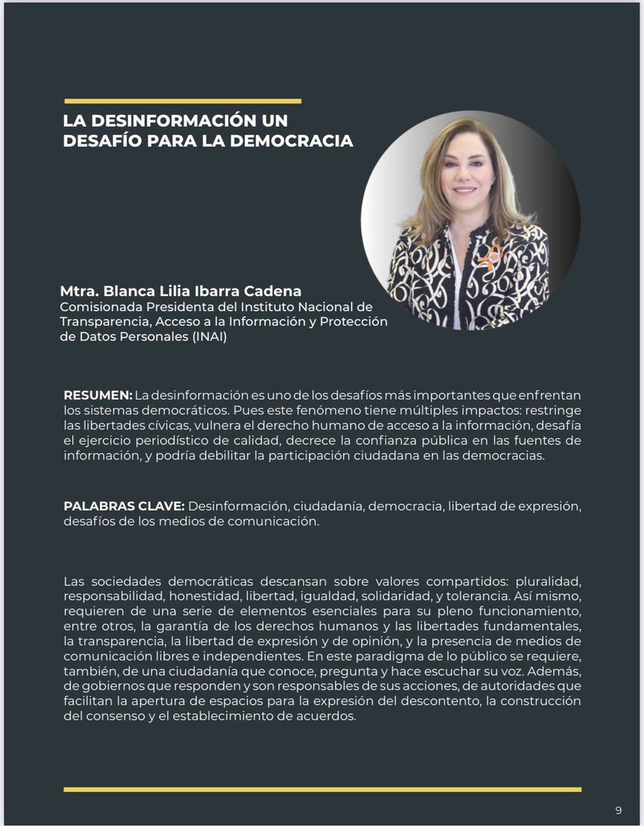 trielecpue's tweet photo. #TiempoDeLectura
Te invitamos a leer la colaboración de la  Mtra. @bl_ibarra, Comisionada Pdta. del @INAIMexico
“LA DESINFORMACIÓN UN
DESAFÍO PARA LA DEMOCRACIA”, en el número 36 de nuestra #IUSVeritas 

🖊️ https://t.co/rYK0uss6Zp https://t.co/vCGORS6tLi
