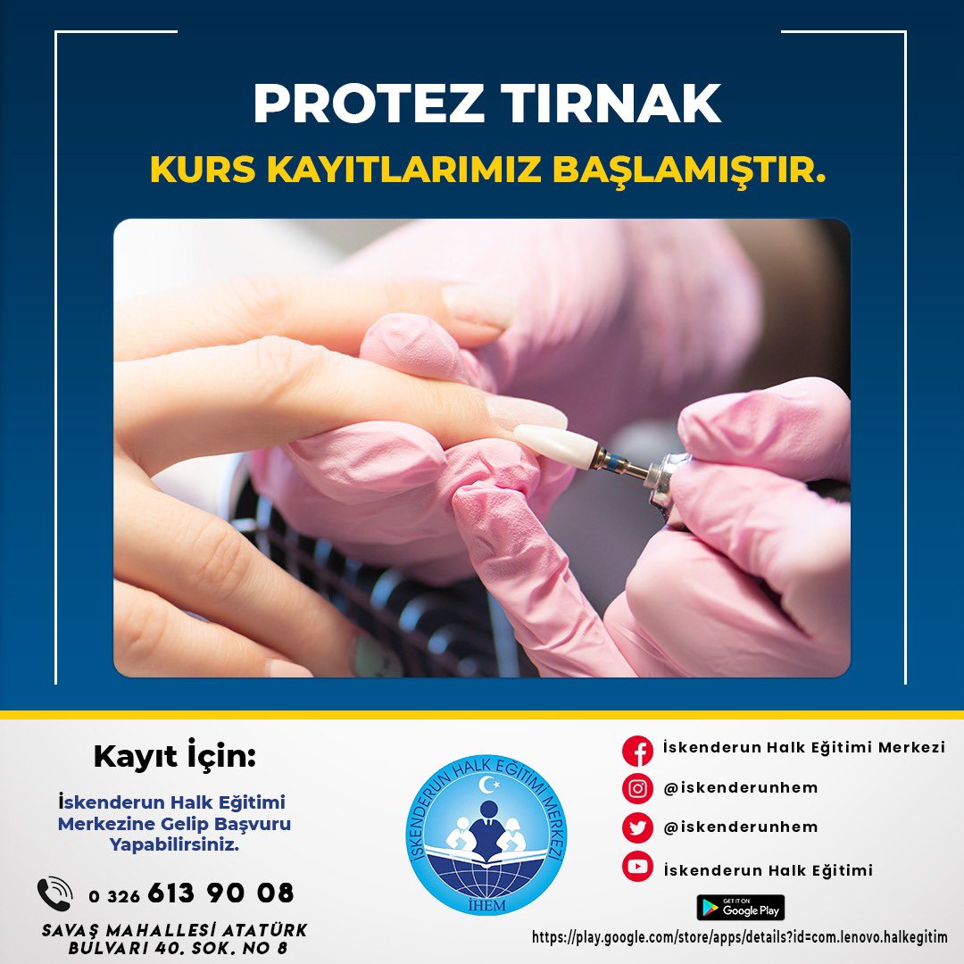iskenderunhem's tweet photo. Protez Tırnak kurs kayıtlarımız başlamıştır.

#iskenderunhem #iskenderun #halkeğitimi #hbogm #hatay #proteztırnak https://t.co/j8Zrn1nVdO