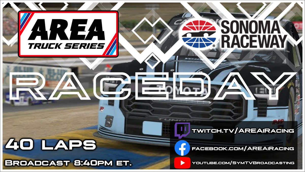 AREAiRacing's tweet photo. ⚪️ IT'S AREA TRUCK SERIES RACEDAY! 

The tough trucks of #AREA tackle their only road course race of the season tonight at Sonoma. Will we see another close battle to the very end?

⏰ 8:40pm ET.
📺 https://t.co/JluHRdogwS | Also live on FB and YT. https://t.co/PJgRhPuNo7