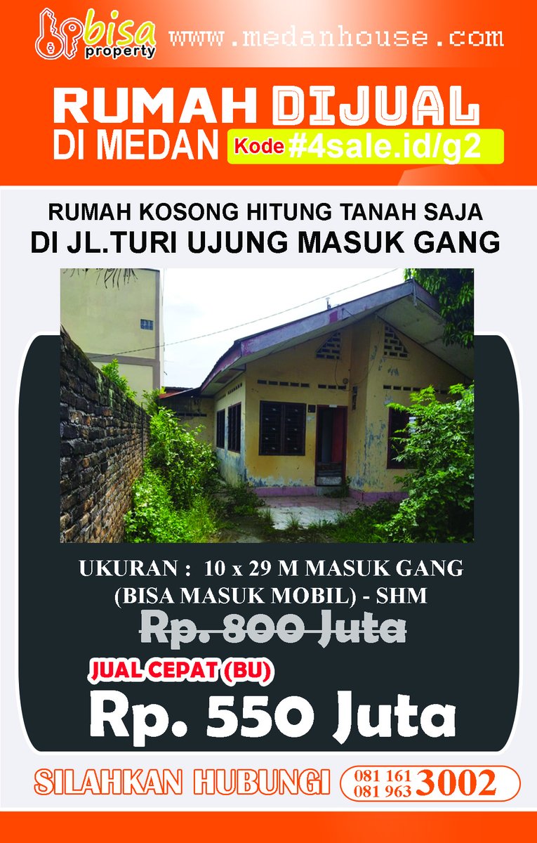 medanhousecom's tweet photo. DIJUAL RUMAH KOSONG HANYA HARGA TANAH DI JL TURI UJUNG MASUK GANG
Hubungi : 0811613002 ( https://t.co/g0K94MgHlq ) atau ( https://t.co/lDhLuqDF31 ) https://t.co/hEqiKwx152