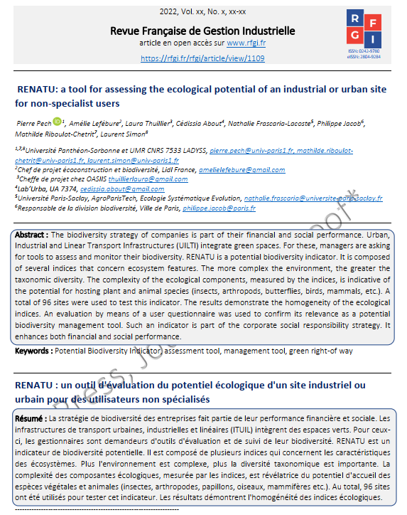 « RENATU: a tool for assessing the ecological potential of an industrial or urban site for non-specialist users», c'est l'intitulé du dernier article de relance de la Revue Française de Gestion Industrielle RFGI 
la #RFGI plus vivante que jamais !
Lien : rfgi.fr/rfgi/article/v…