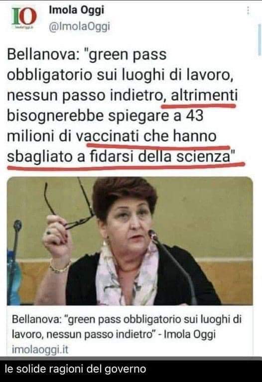 Vitt79209263's tweet photo. Ecco la verità
Il vero motivo del #greenpass era non far sentire troppo coglioni chi si è fatto convincere a farsi iniettare un intruglio sperimentale https://t.co/fVJddaJYUM