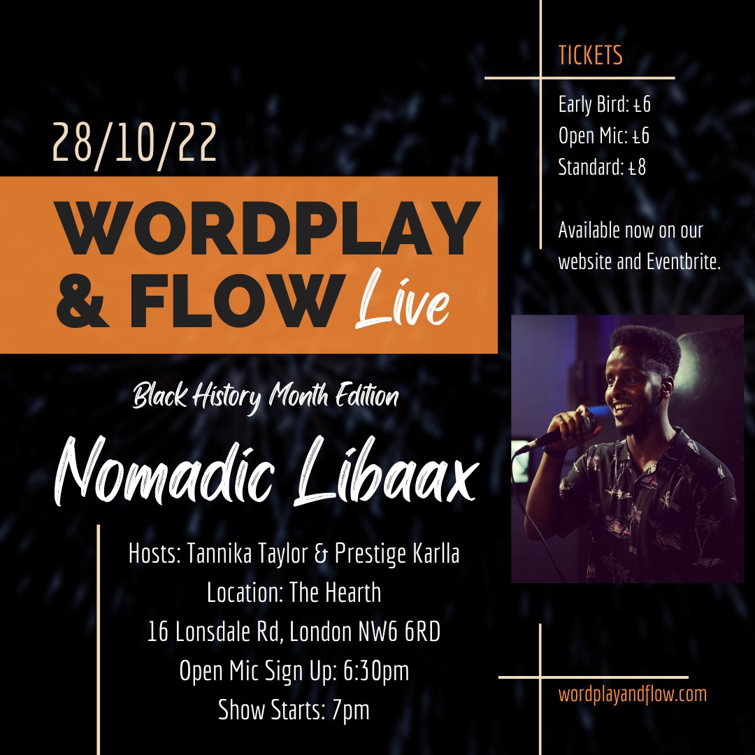 Only 10 days until wordsmiths <a href="/isleofxtlas/">atlx.</a> and <a href="/NomadicLibaax/">NL</a> shut it down for us this #BlackHistoryMonth 

Secure your tickets now - wordplayandflow.com