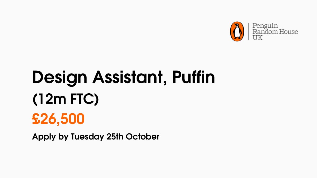 penguinukjobs's tweet photo. 🐧📢 Do you love designing? Are you interested in a career as a designer? We're looking for a new assistant within Puffin, home to so many imaginative and best-selling authors and illustrators! 

Apply with you CV &amp; cover letter addressed to Jacqui > https://t.co/wPzJJ0R8HI https://t.co/hrERfnlDpE