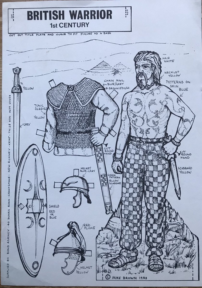 Cut out and colour 1st century British warrior from 1988, with a choice of helmets!  I’d be lying if I said I wasn’t tempted to get the scissors and crayons…