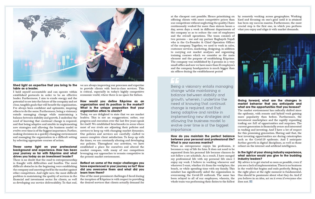 تم اختياري للمركز الثالث ضمن ٱفضل عشر رؤساء تنفيذيين لمجلة 
CEO insights
وكذلك ٱجروا معاي مقابلة حصرية تتحدث عن ٱهم التحديات اللي واجهتها والانجازات من بداية تٱسيس شركة <a href="/r_a_prime/">RA prime</a> 
الى اليوم

#الحمدلله والقادم اجمل