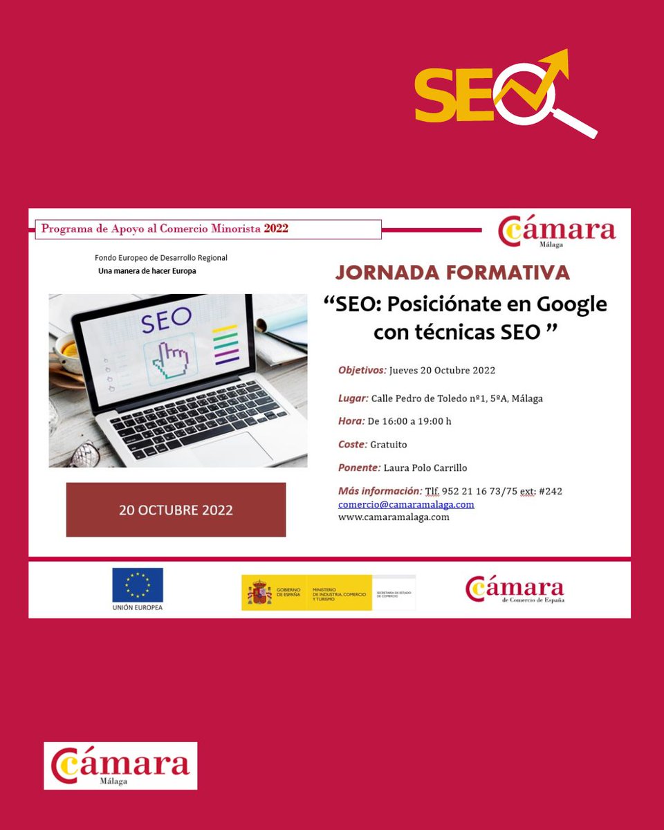 Camara_Malaga's tweet photo. 🎯Te invitamos al taller sobre #SEO de MAÑANA. #Posiciónate de manera orgánica!😎
👉 https://t.co/rYppKB7WZt
⚠️Últimas plazas
📅20 octubre
⏰16 a 19h
📍En nuestras instalaciones
#ProgramaComercioMinorista #google #tiendaonline #formación #SEO #marketingdigitial #métrica https://t.co/FedIuU5vNO