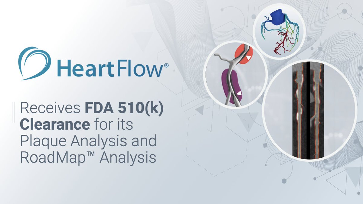 We're excited to announce that we received FDA 510(k) Clearance for our Plaque and RoadMap™ Analyses! This makes HeartFlow the first and only company to provide non-invasive anatomy, physiology, and #plaque information based on #CCTA. heartflow.com/newsroom/heart… #FFRct #AI #CAD