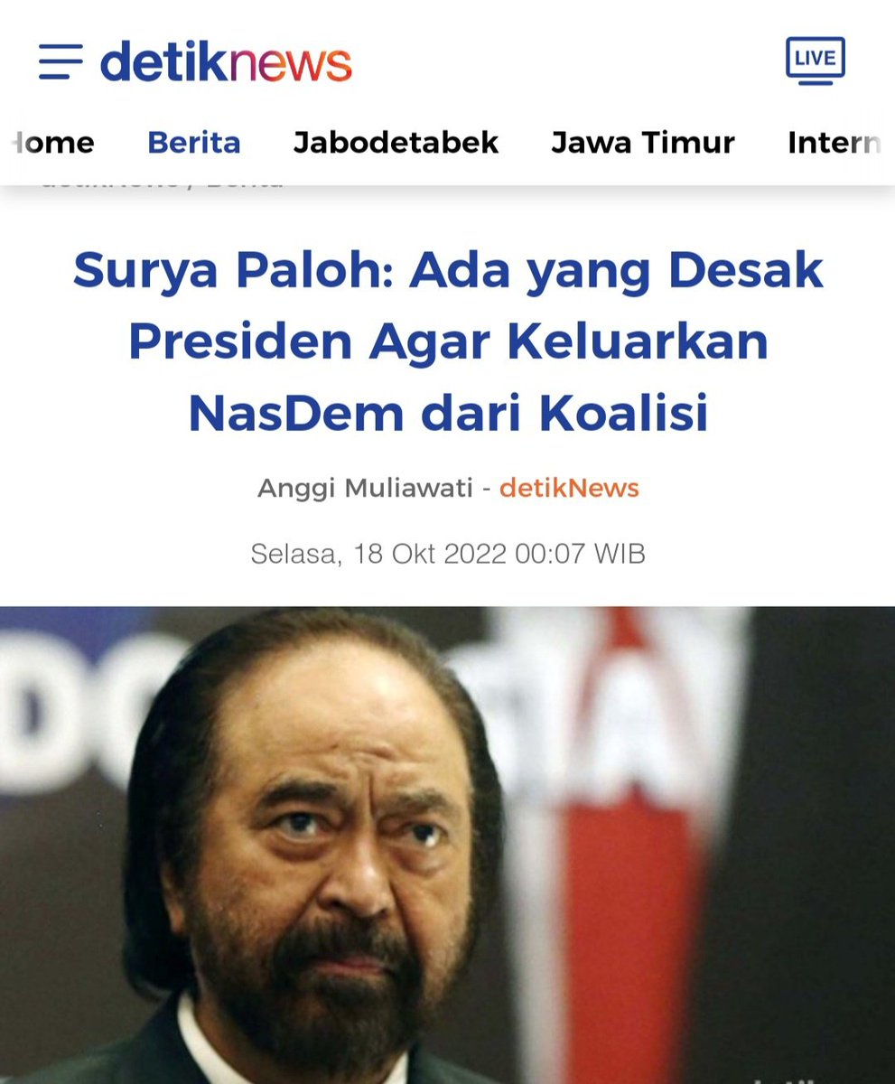 Yang mendesak agak nasdem dikeluarkan dari koalisi pemerintah adalah rakyat pak. Kok ketakutan gitu? Fokus aja pencapresan bapak politik identitas yang diusung Nasdem!

Yang setuju Nasdem dikeluarkan dari koalisi, retweet!