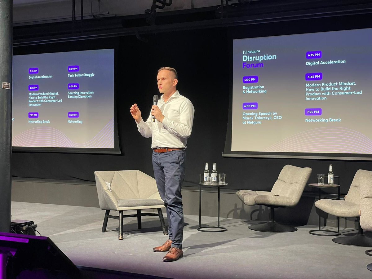 netguru's tweet photo. Aaaaand we’re LIVE! Time for a welcome speech from our CEO @TalarczykMarek
#digitalacceleration #disruptionforum #Berlin @Berlin_de_News https://t.co/uuyROyaaSs