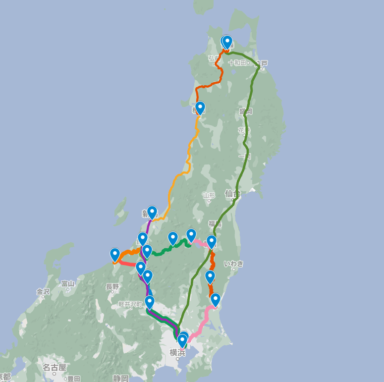 「試しにGoogleMapに個人的な鉄道開業150周年JR東日本パスの行程をマッピ」|かまいるか💪🐬🦾のイラスト
