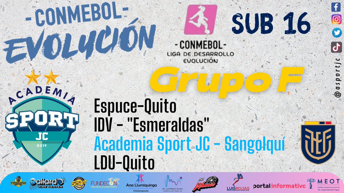 AcademiaSportJC's tweet photo. 😎🫵😁Se viene algo espectacular, el d{ia de hoy presentamos a toda la comunidad futbolera  nuestro grupo F de la Conmebol Liga de Desarrollo Evoluci{on Sub 16 del Ecuador.
La categoria sub 16 de la Academia disputará su grupo con equipos de Esmeraldas y de la ciudad de Quito. https://t.co/VqeDL5Wu5i