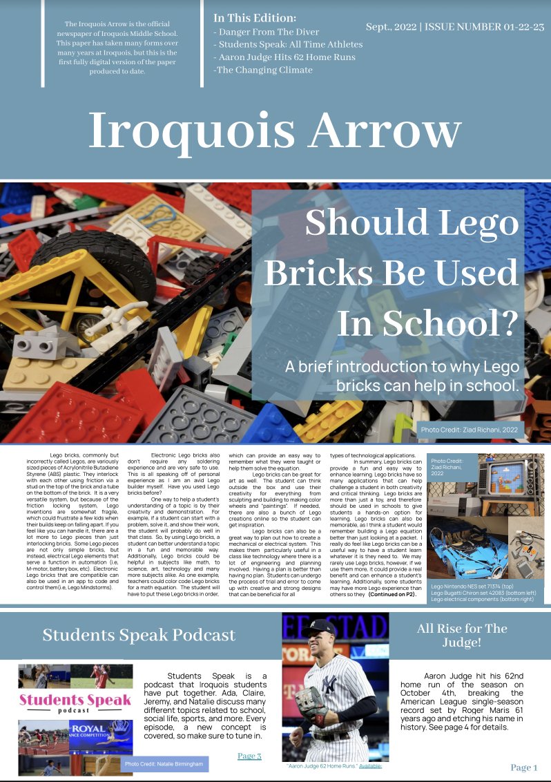 IroqMS's tweet photo. First Edition of the Iroquois Arrow 22-23 v.1, "hot off the virtual press!" https://t.co/aXC5JF6AW6 @NiskayunaCSD @fadamo23 https://t.co/DrMfRMe9sf