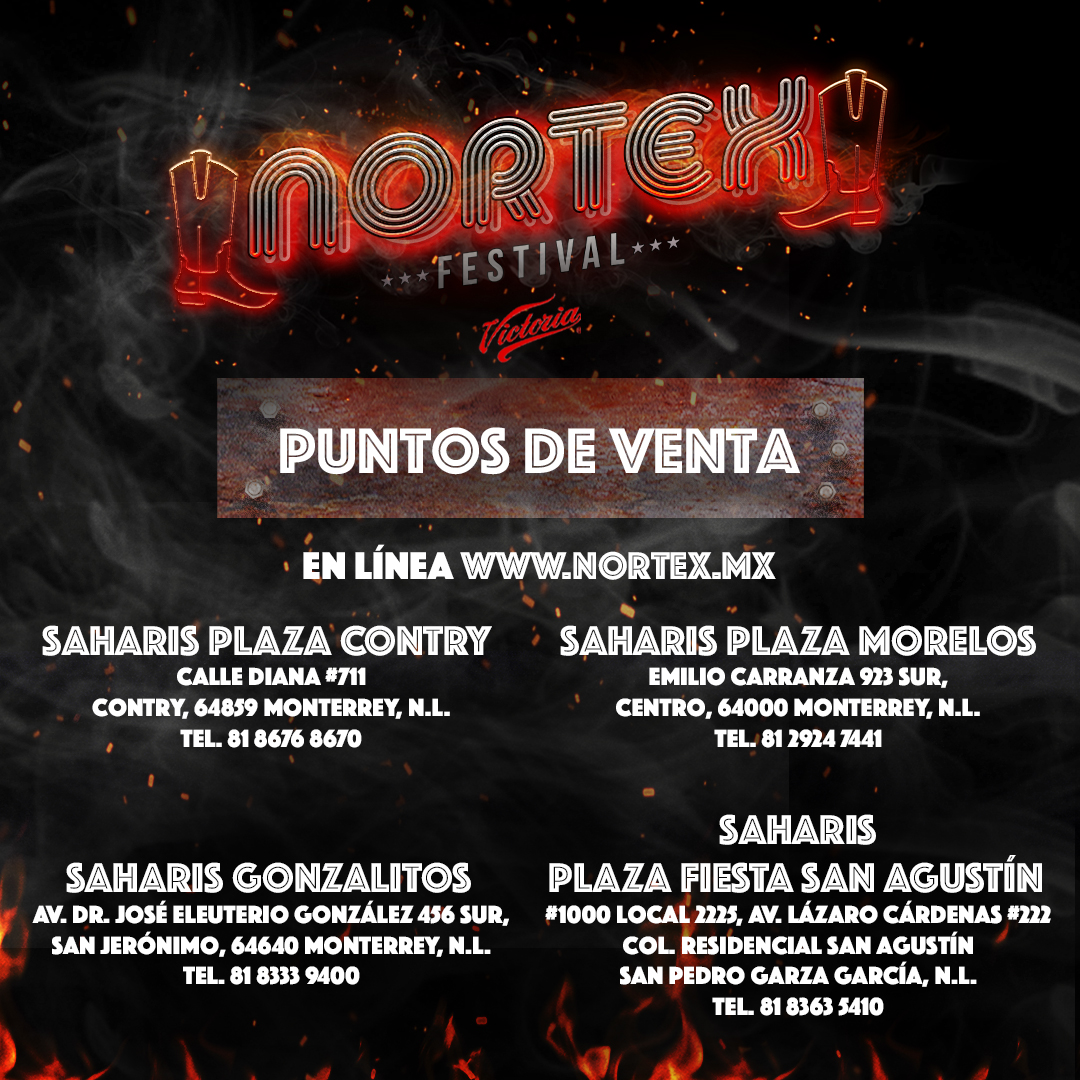 ¡Se parte del festival norteño - texano más grande del mundo! 🔥 Adquiere ahora mismo tus boletos para <a href="/NortexFestival/">Nortex</a> en el sitio web oficial nortex.mx o en sucursales <a href="/SaharisPopCult/">SaharisPopCulture</a> 🤠🎫