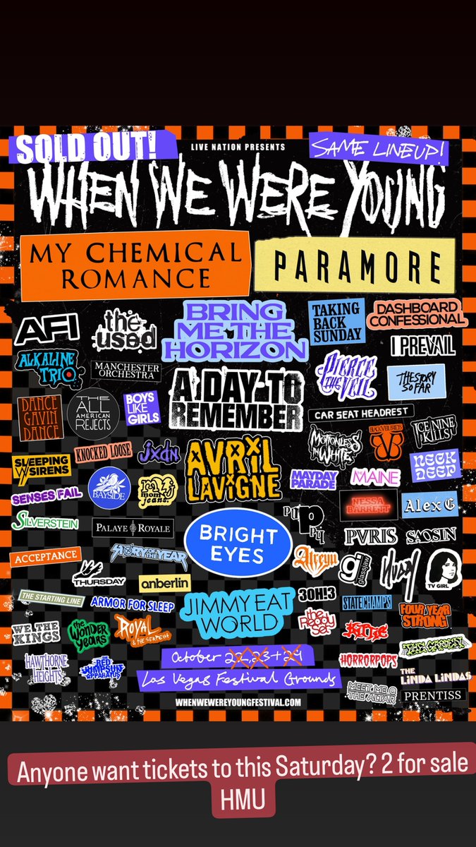 JustinBratcher's tweet image. Got 2 tickets to Sat Oct 22nd date of When We Were Young avaliable and negotiable, DM me if interested
#whenwewereyoungfestival