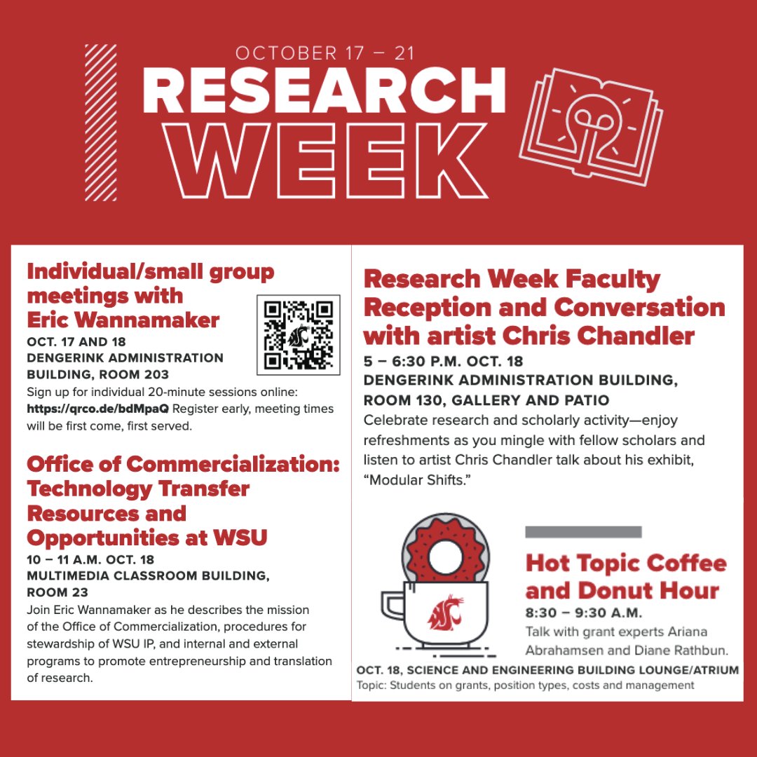wsuv_research's tweet photo. Check out today's Research Week events! More individual sessions and talks with Eric Wannamaker, during the day and our Research Week Faculty Reception is this evening from 5-6:30! There will also be more Coffee and Donuts talks tomorrow and Thursday. Come join us! https://t.co/KNRh3iZllI