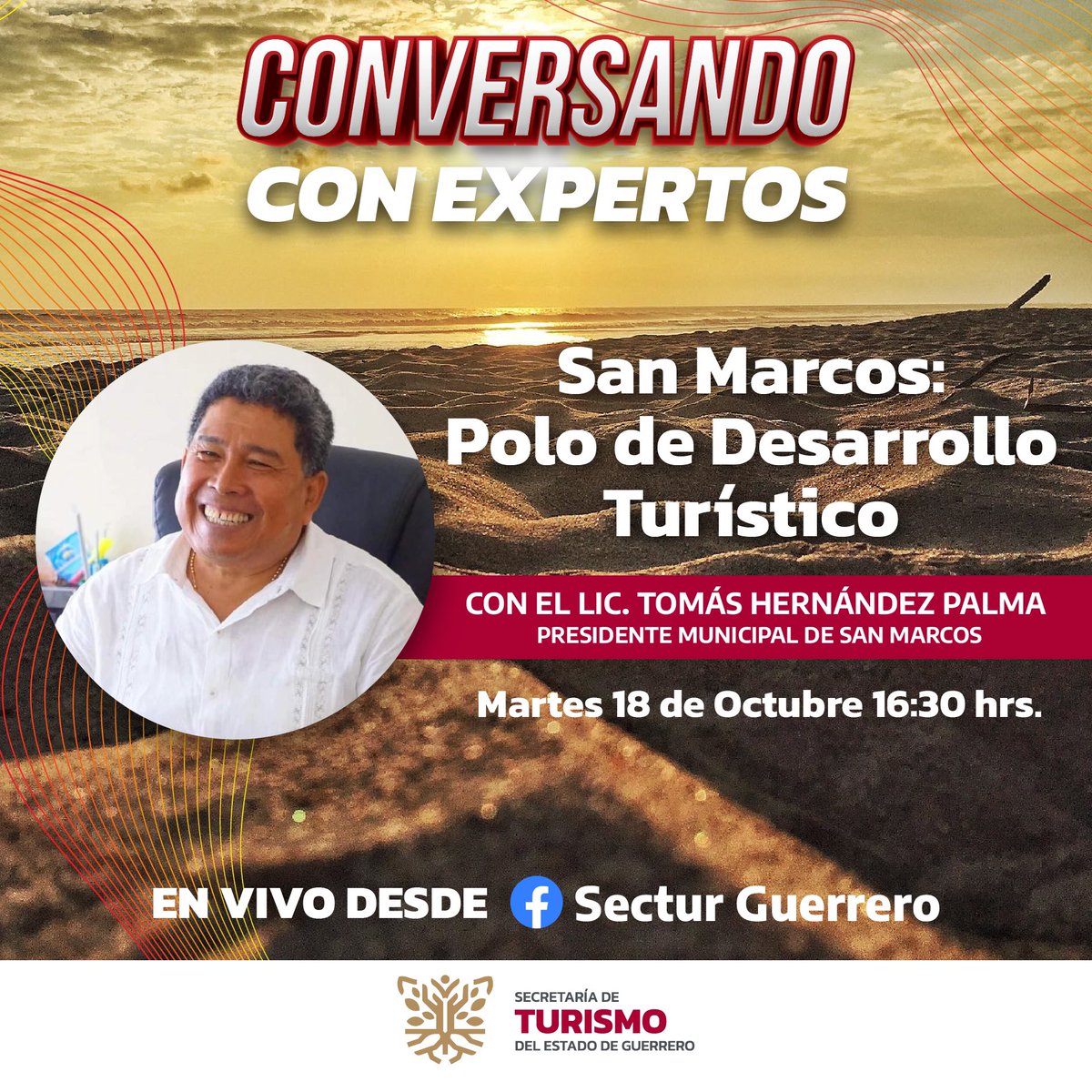 Sectur_Guerrero's tweet photo. #ConversandoConExpertos 

Tema:𝐒𝐚𝐧 𝐌𝐚𝐫𝐜𝐨𝐬: 𝐏𝐨𝐥𝐨 𝐝𝐞 𝐃𝐞𝐬𝐚𝐫𝐫𝐨𝐥𝐥𝐨 𝐓𝐮𝐫í𝐬𝐭𝐢𝐜𝐨

Con el Lic. Tomás Hernández Palma
Presidente Municipal de San Marcos

📆Martes 18 de octubre de 2022

⏰ 16:30 horas

📍Facebook Live Sectur Guerrero

¡Te esperamos! https://t.co/EcwjuZkcLO
