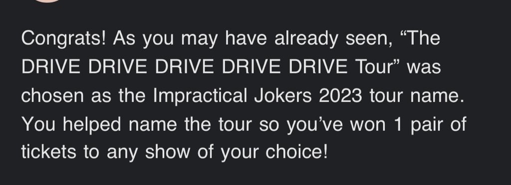 mariahdawn98's tweet photo. Can officially say I helped name a tour 😂😂 @BQQuinn @SalVulcano @jamessmurray @truTVjokers https://t.co/wf0WD0gIyS