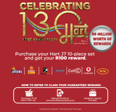 HartHomeware's tweet photo. Receive R100 #heartfelt rewards when you buy a 10-Piece set. Celebrate 130 years of #Hart with us! Visit #Hartfelt Rewards Program https://t.co/tDyJ9kSqXF for more information. 😍

#Hart #HartHomeware #HaveFunCooking #Cooking https://t.co/uEiRz2uM7t