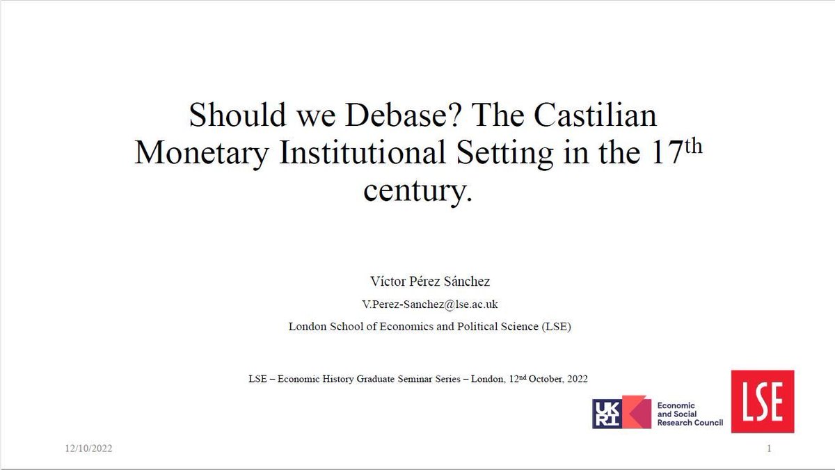 In a recent seminar 📽📊, our PhD student @vperezsanchez1 presented his research on Castille’s 17th-c. monetary policy, specifically its decision — when the kingdom was the largest recipient and minter of American silver 🪙— to issue a low-value copper coin: The Vellon. (🧵1/5)