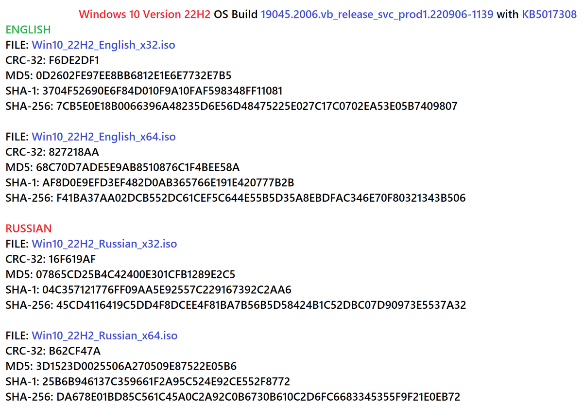  wzor on twitter final release windows 10 version 22h2 os build