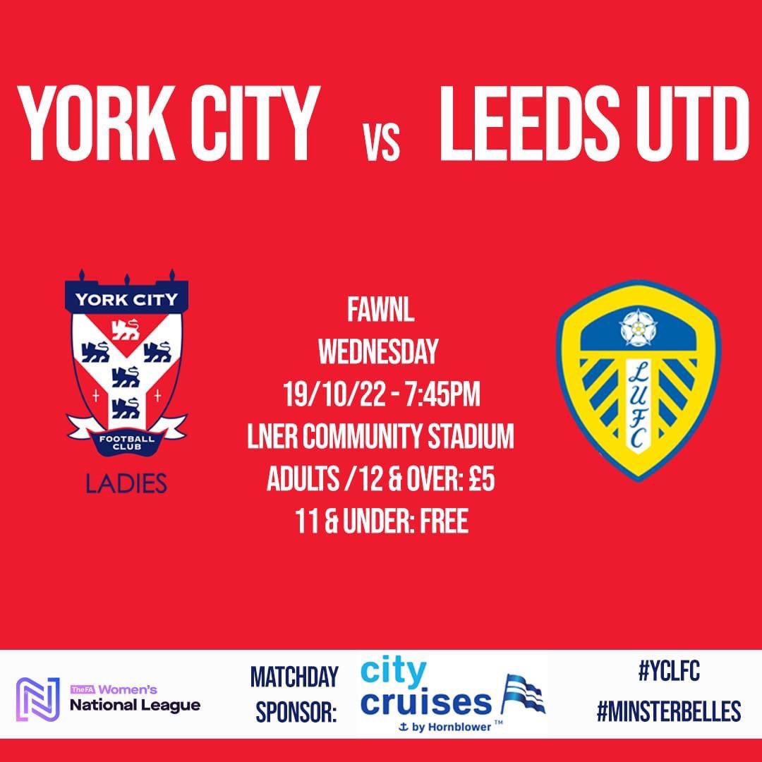 YorkCityLFC's tweet photo. Tomorrow is the day we've all been waiting for!

We host @LUFC Women at the LNER Community Stadium in the @FAWNL 

We're closing in on 1900 sales, can we break the 2000 mark?

🎫 Standard: £5 | Child: Free

Don't miss out on a historic night for the #MinsterBelles 

#YCLFC 🔴🔵 https://t.co/wP9WdJFmM5