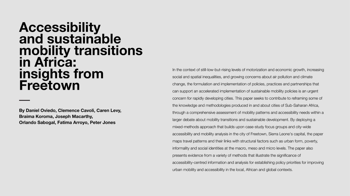 dpu_ucl's tweet photo. One of the key papers from the @tsum_africa project with DPU's @danieloviedoh and Caren Levy is published in the Journal of Transport Geography!

The paper showcases T-SUM’s collects unique evidence about the Freetown context. 

Read with #OpenAccess:
https://t.co/lfCHiKxAZJ https://t.co/xvvWcBoynQ