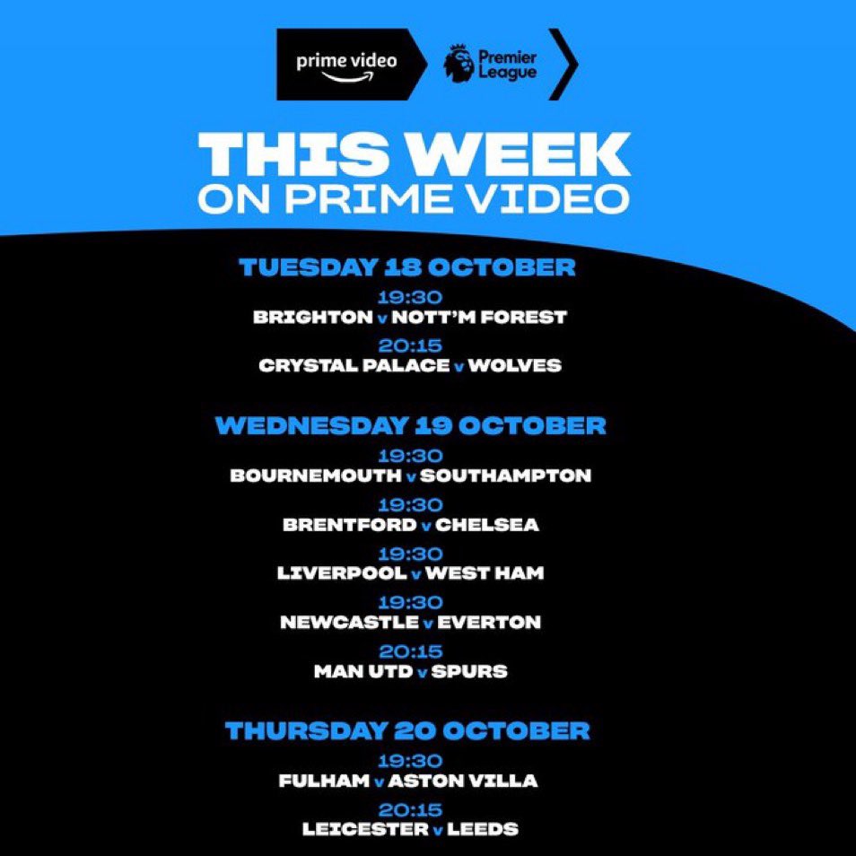 December comes early this year! 
Every single premier league game of this week’s round on Amazon prime video. 
Oh except for Arsenal v Man City. Which we’ll show when it has a date 👀
Sit back and enjoy