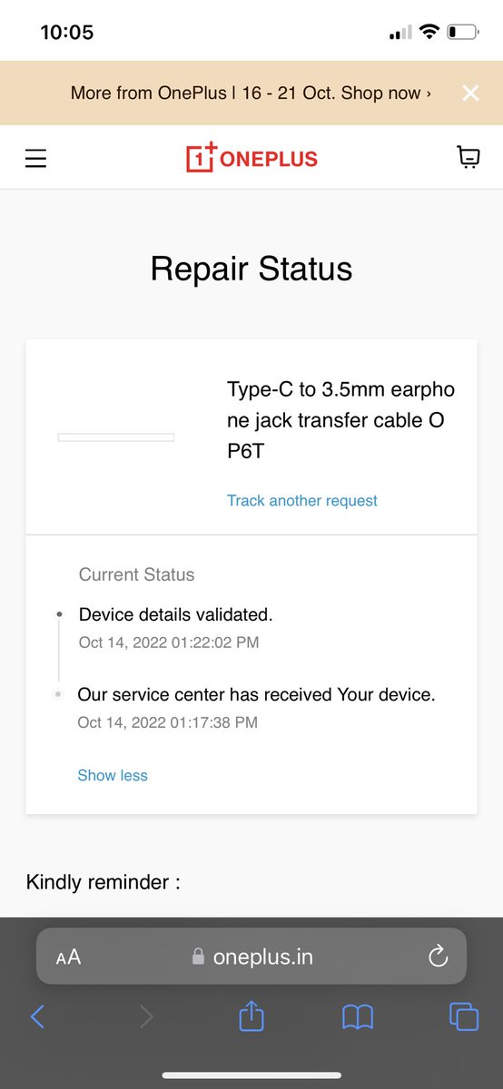 bihani_naval's tweet image. Hi @oneplus @OnePlus_IN  @OnePlus_Support @PeteLau 

On 17th of September i have made a replacement Of my Type -C to 3.5mm jack connector on my nearest oneplus service center…and today is 19 oct and I didn’t got my replacement unit.. #OnePlus #Oneplusfraud
