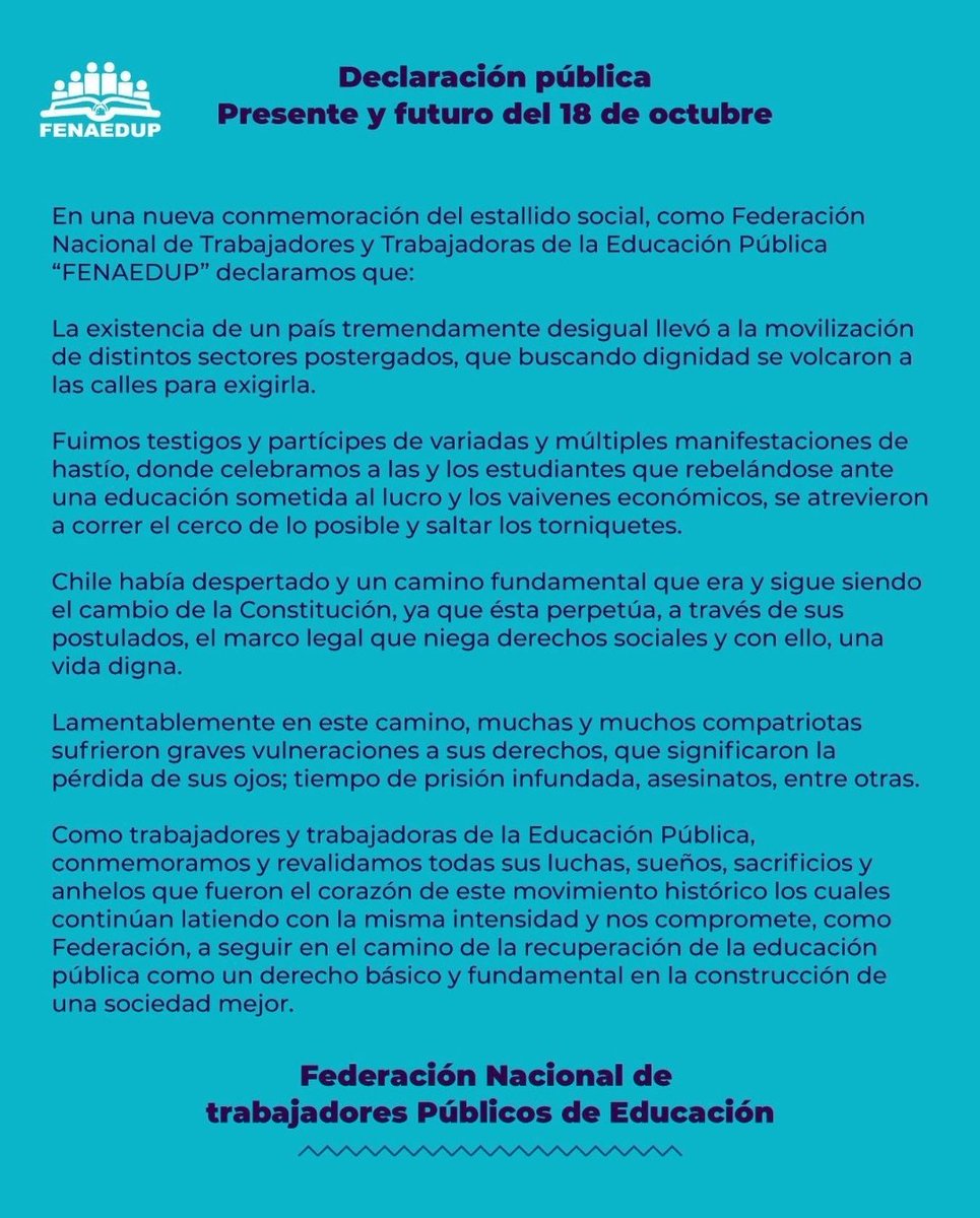 ANFACE_Chile's tweet image. En conmemoración a los 3 años del 18 de octubre @fenaedup