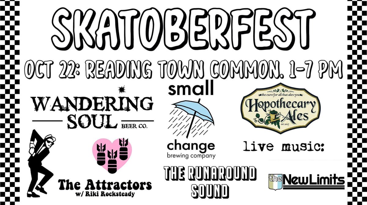 MassBrewBros's tweet image. Skatoberfest is this Saturday in Reading!

Join #WanderingSoulBeer, @SmallChangeBeer and #HopothecaryAles on the Reading Town Common for music and beer!

Details Here: bit.ly/3VD8YUT