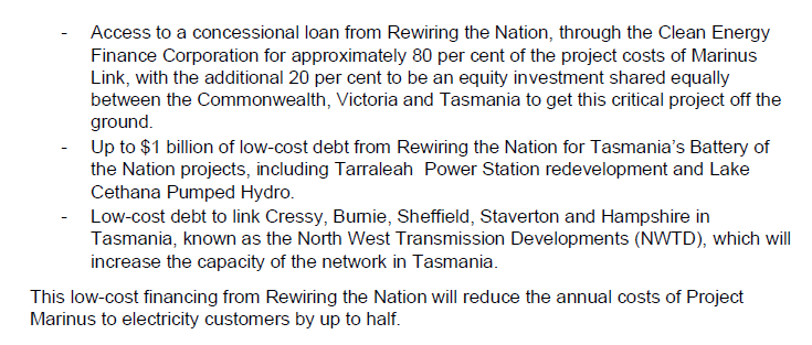 AdamHolmes010's tweet photo. Funding agreement reached for Marinus Link: Tasmania, Victoria and Commonwealth to combine for 20% equity, then remainder via concessional loan from the Clean Energy Finance Corporation #politas https://t.co/CPL6UWo2ry